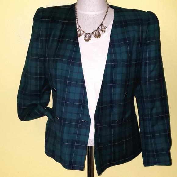 Vintage Green Tartan Wool Blazer - Picture 5 of 5